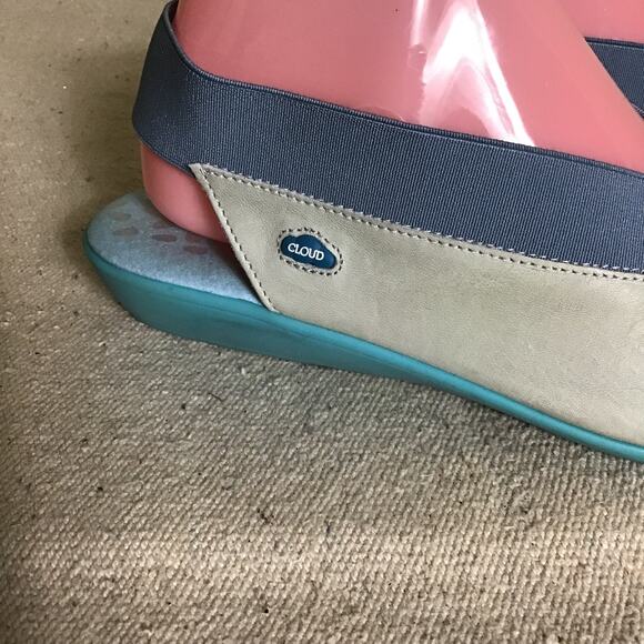 Cloud  Women sling back Comfort Sandals in Cream and blue Sz. 40/ Sz. 9-9.5 EUC - Picture 5 of 7